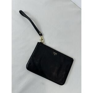 Fossil Wristlet Clutch Leather Envelope Purse Women's Black Gold